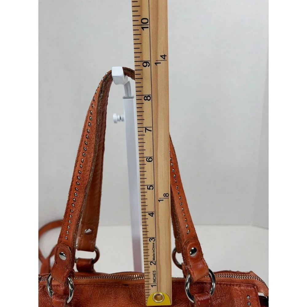 Old Trend Burnt Orange Leather Satchel Crossbody Shoulder Bag with Stud Details